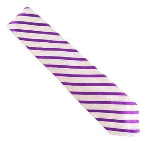 The Men's Store Bloomingdales Men Tie 100% Silk Striped Beige Purple 60x3.5 NWOT